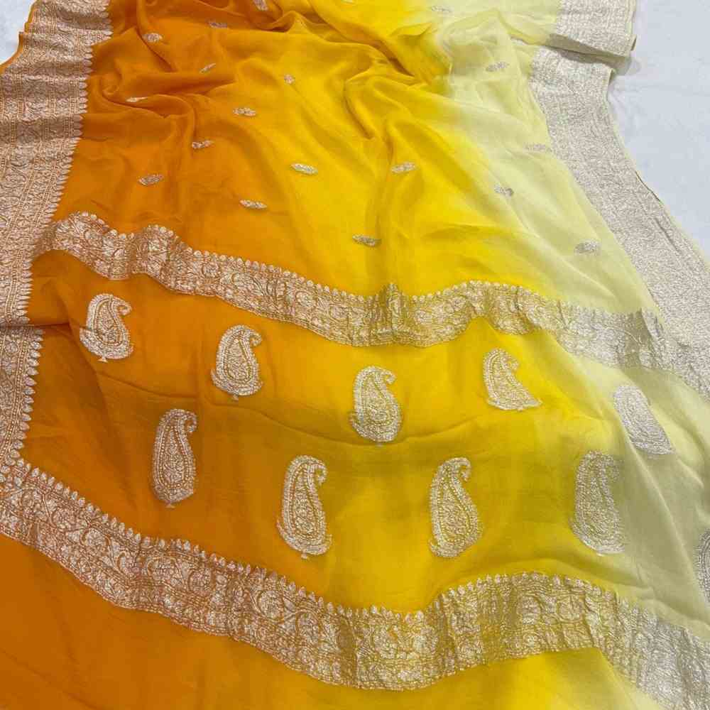 Embroidered Yellow Khaddi Saree